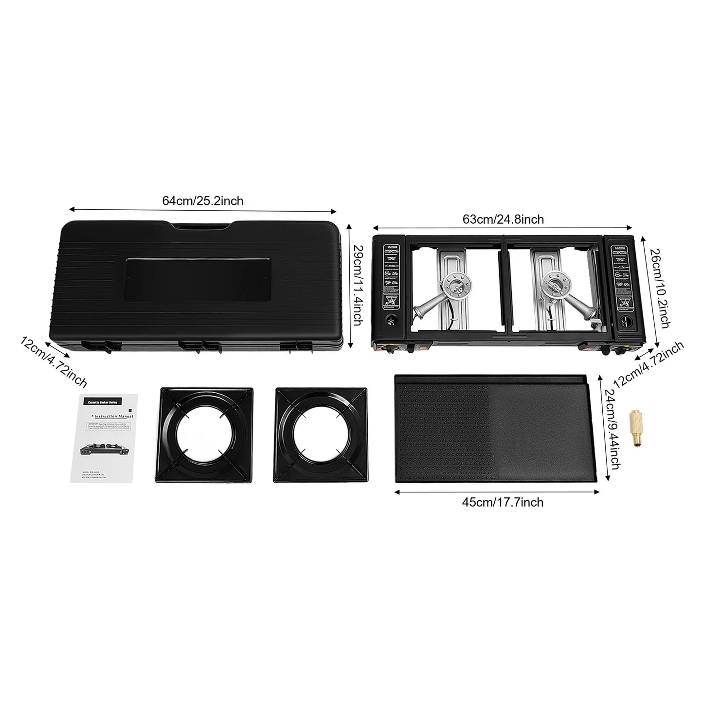 2500W Portable Camping Stove With 2 Burners And Baking Tray