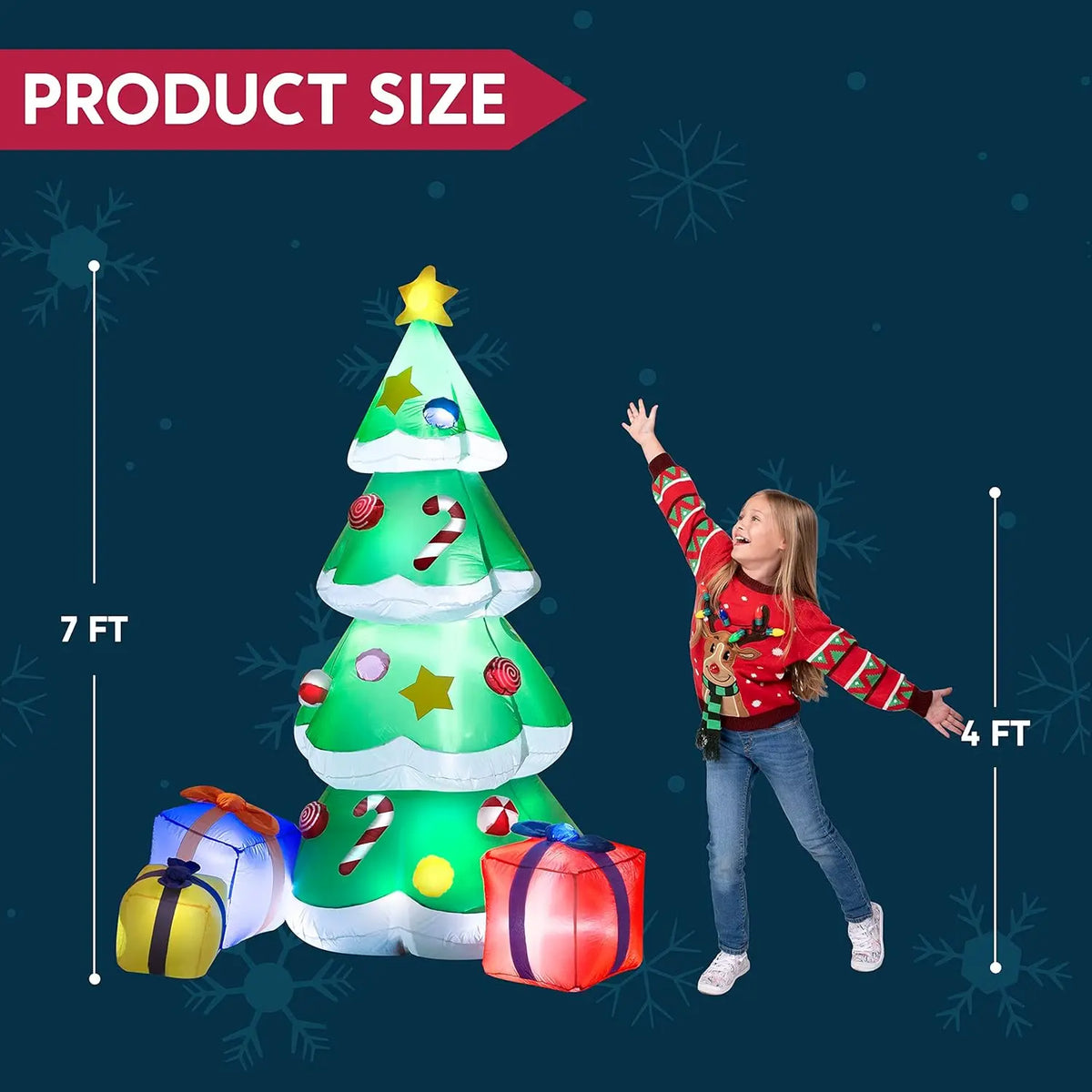 7FT Christmas Tree Inflatables Outdoor Decoration with 3 Gift Boxes Build-in LEDs