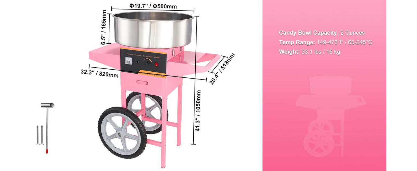 SucceBuy Electric Cotton Candy Machine with Cart and Stainless Steel Bowl