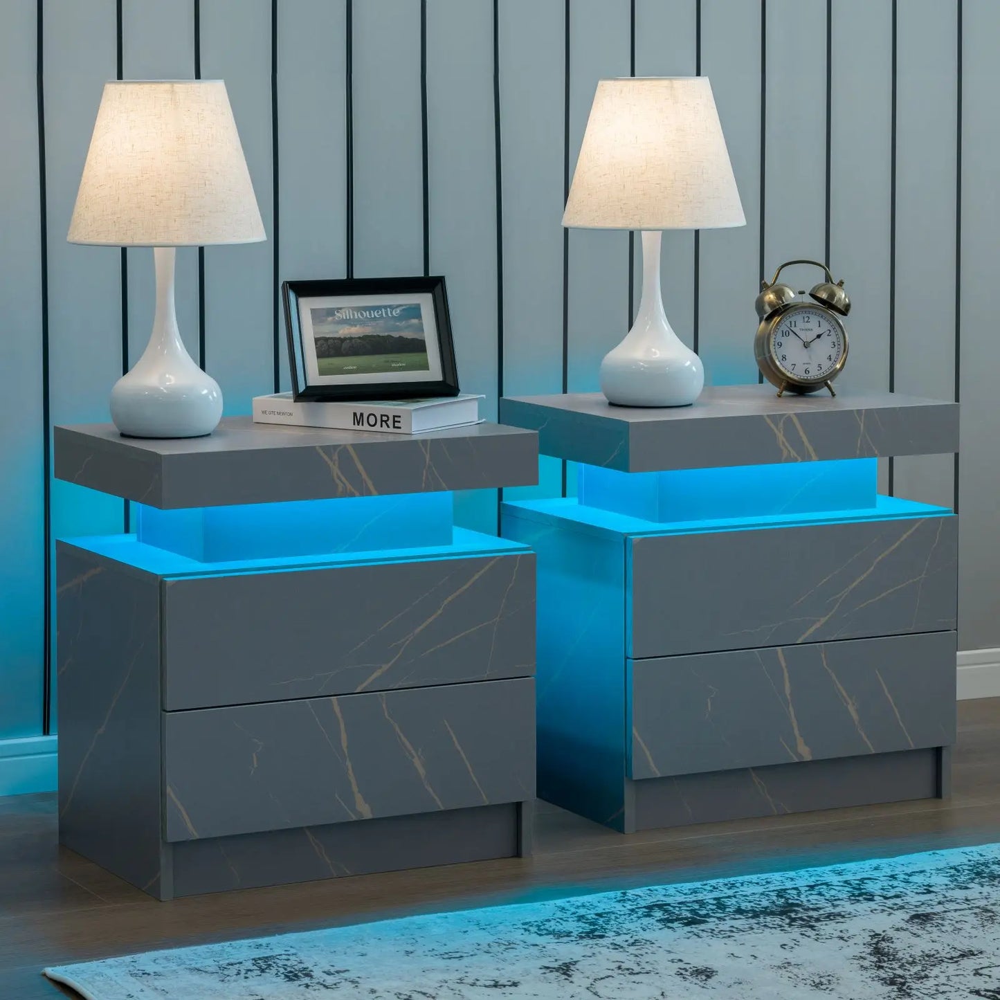 Set of 2 Cubehom LED Nightstands with 2 Drawers