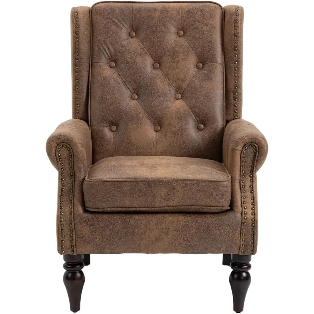 Button Tufted Wing Back Microsuede Accent Chair