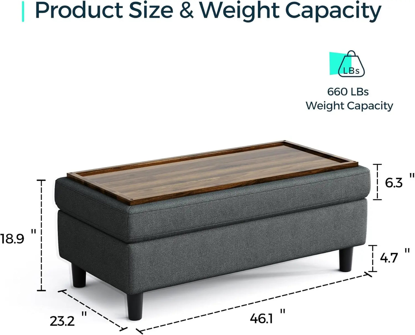 46 Inches Wide Storage Ottoman Bench