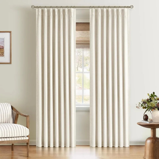 70 Inch Wide 90 Inch Long Linen Pinch Pleated Blackout Curtain Panels