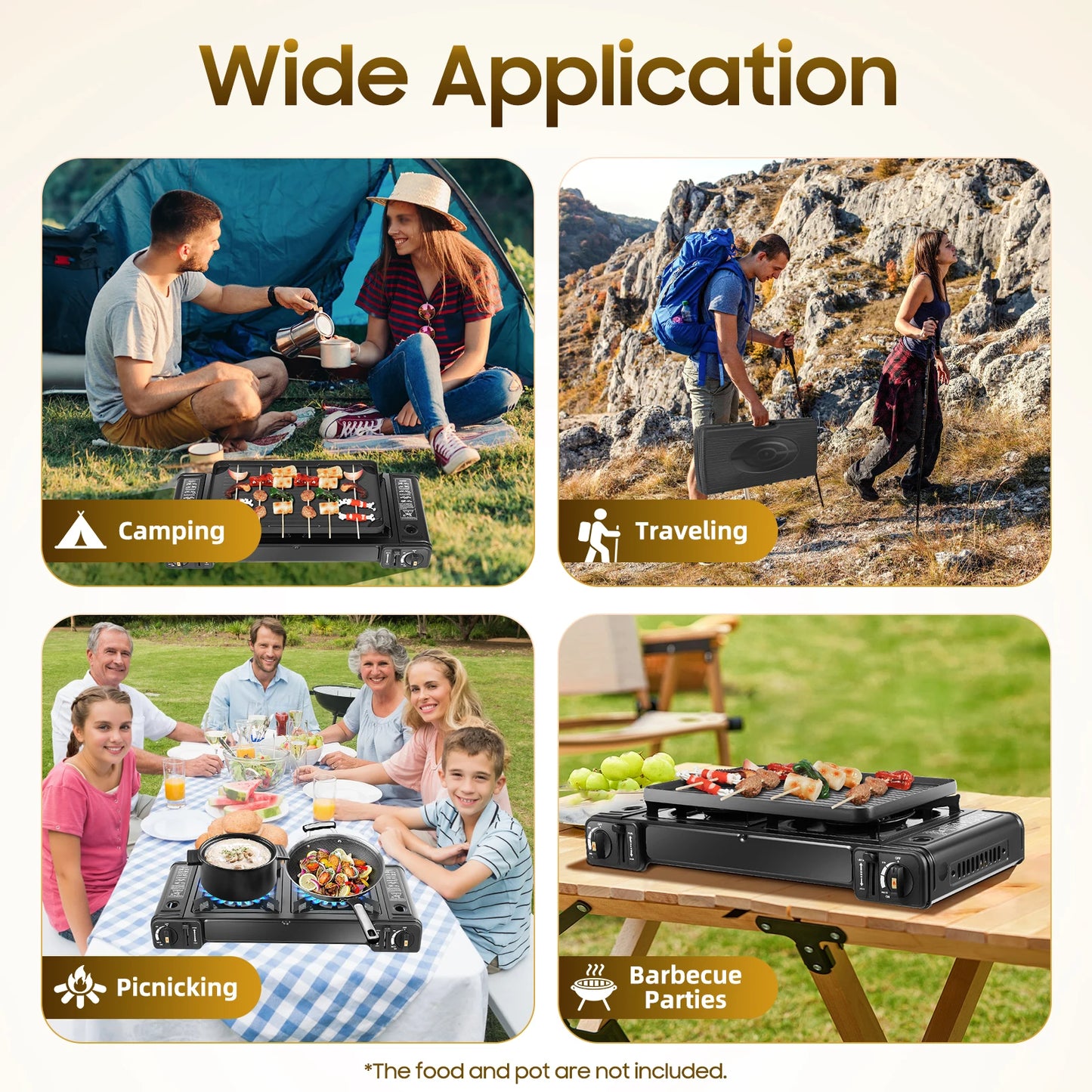 2500W Portable Camping Stove With 2 Burners And Baking Tray