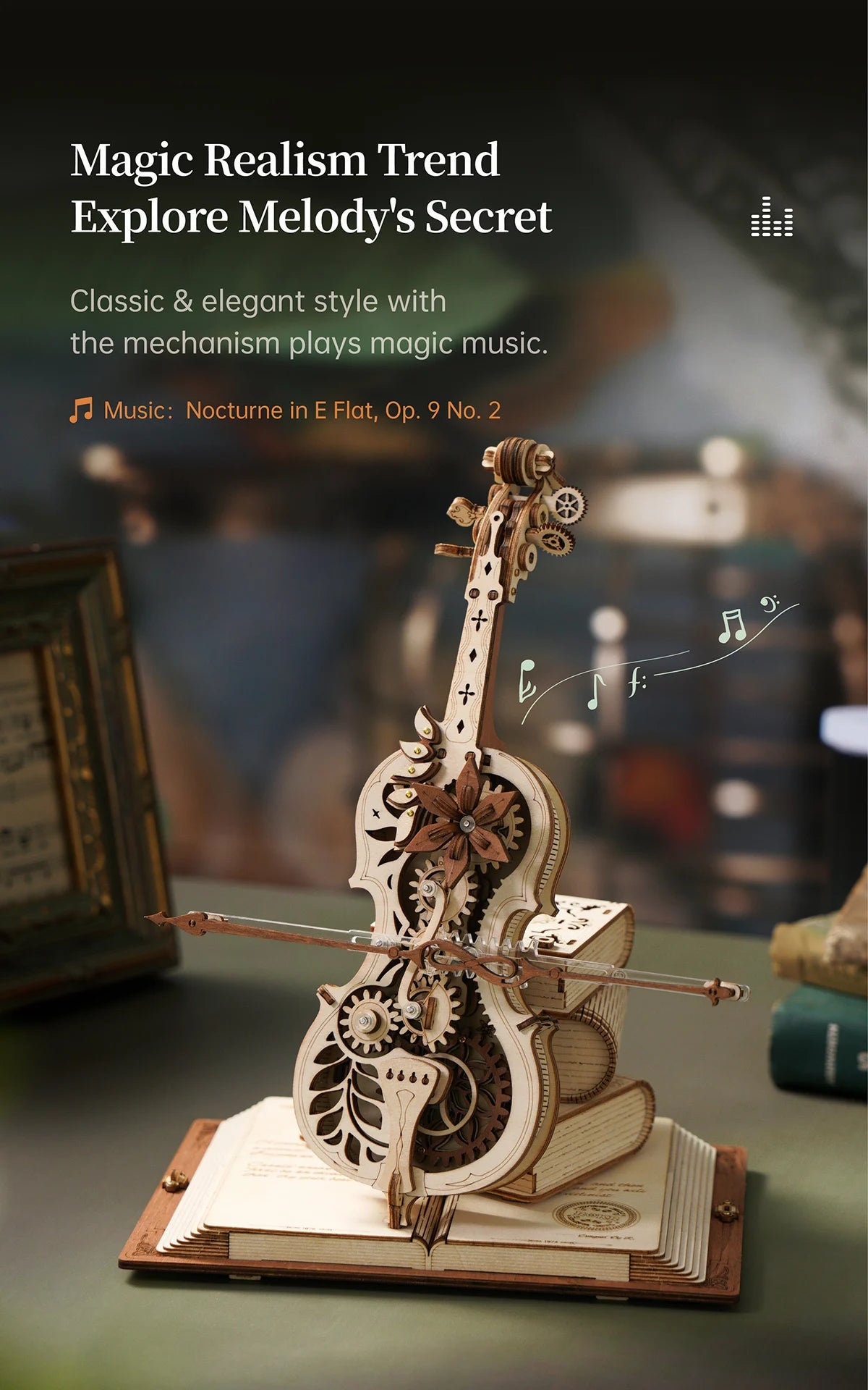 Robotime ROKR 3D Wooden Puzzle Magic Cello Music Box