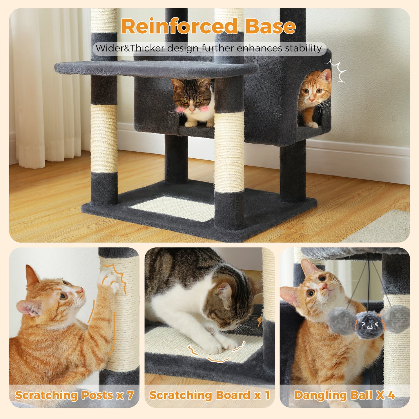 Multi-Level Cat Tower with Scratching Posts, Hammock and Cat Condo