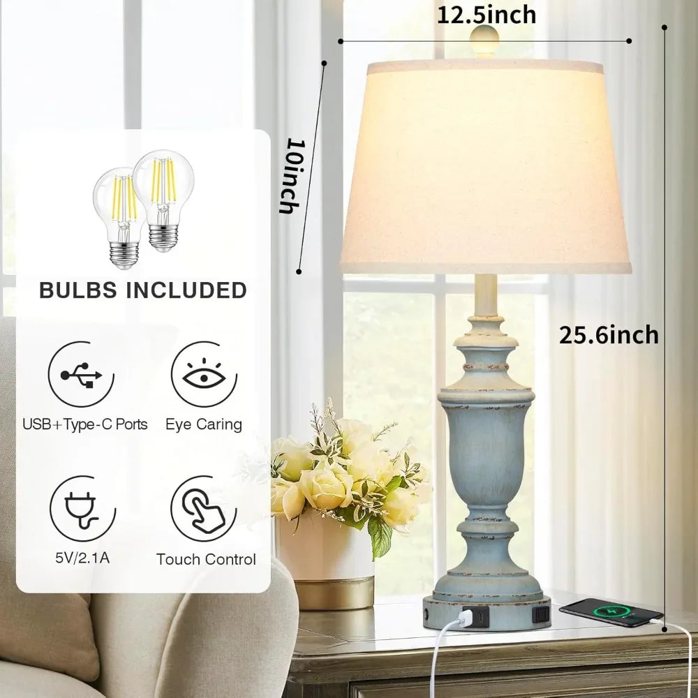 25.6" Coastal Table Lamps Set Of 2