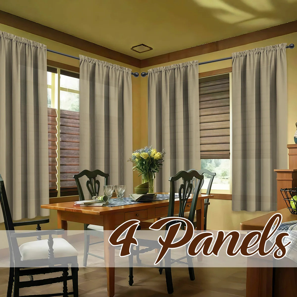 4 Panels Light Filtering Rod Pocke Soft Touch Curtains
