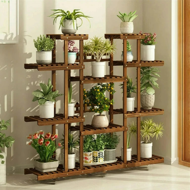 11 Tiered Wooden Indoor Outdoor Plant Stand