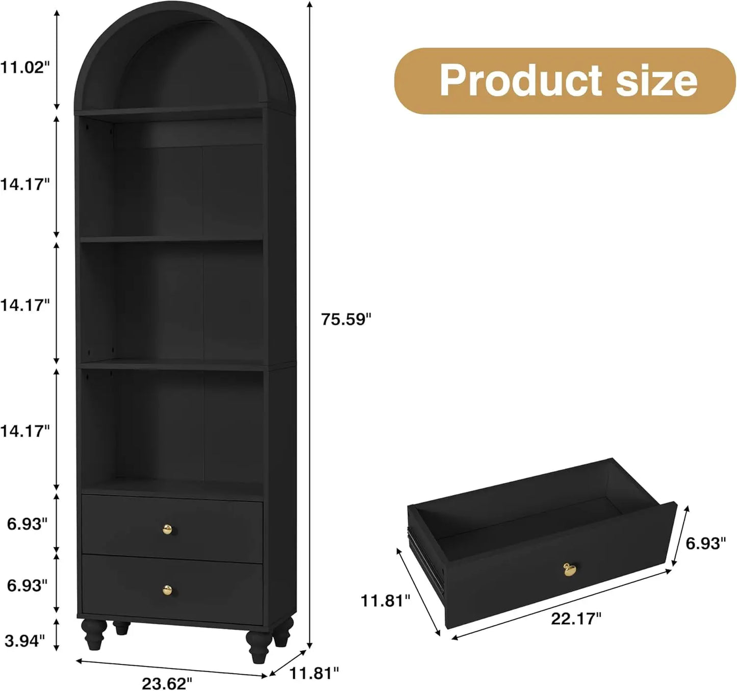 4 Tier Arched Bookcase, 75.59" Tall