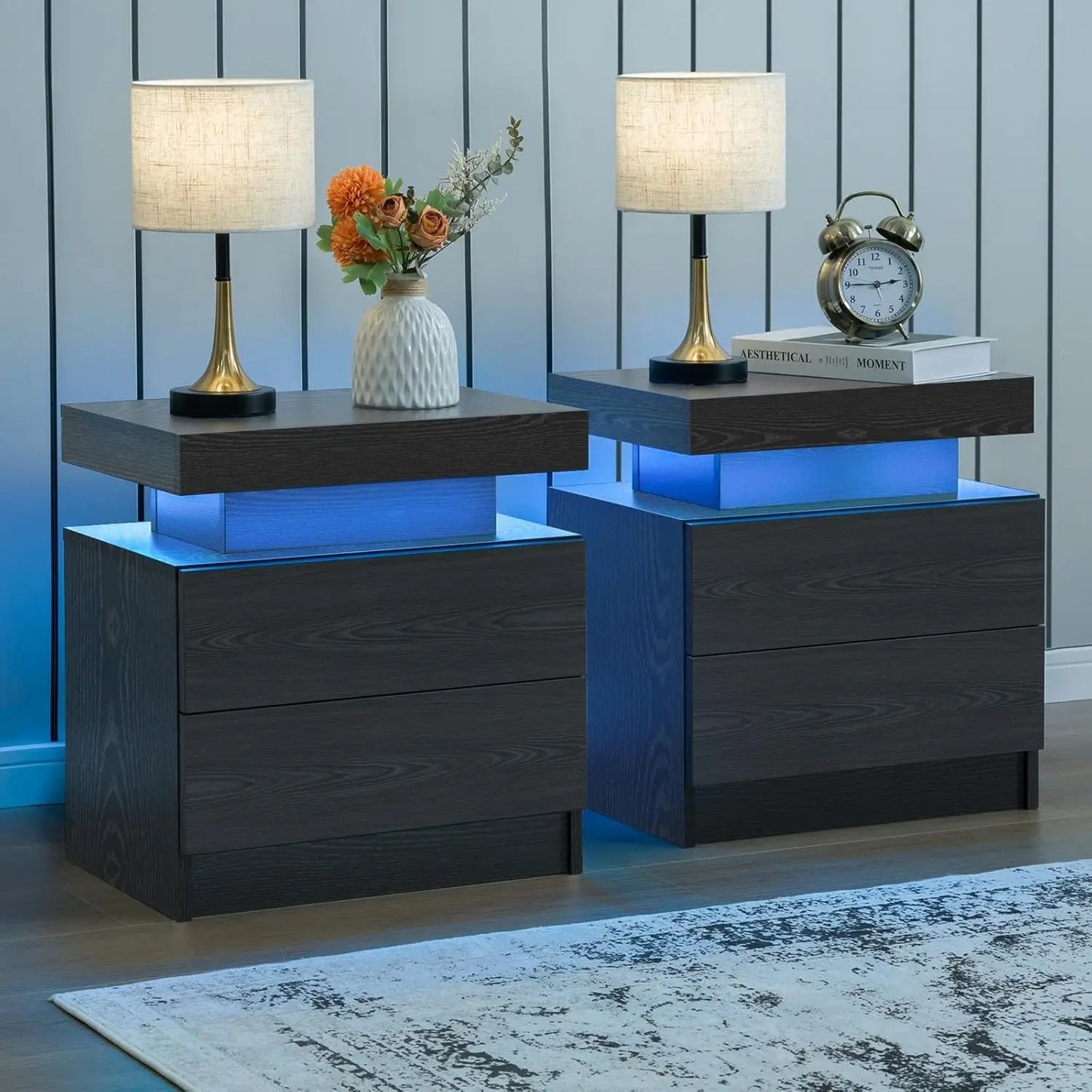 Set of 2 Cubehom LED Nightstands with 2 Drawers
