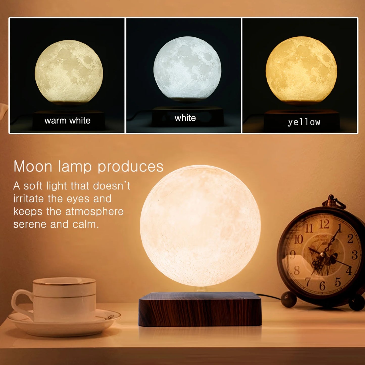 LED Magnetic Floating Moon Lamp with Wooden Base