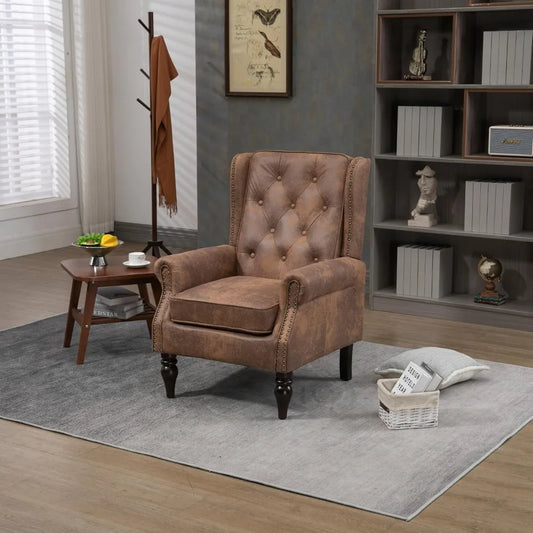 Button Tufted Wing Back Microsuede Accent Chair