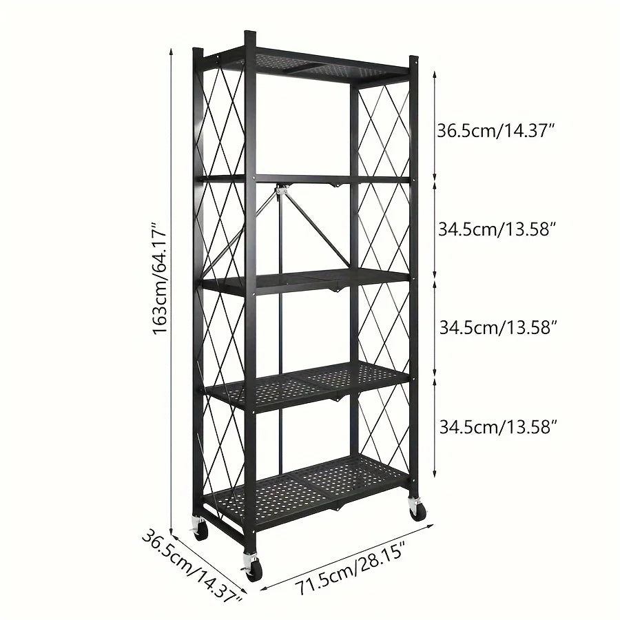 3/4/5-layer Heavy-duty Foldable Metal Storage Rack With Wheels