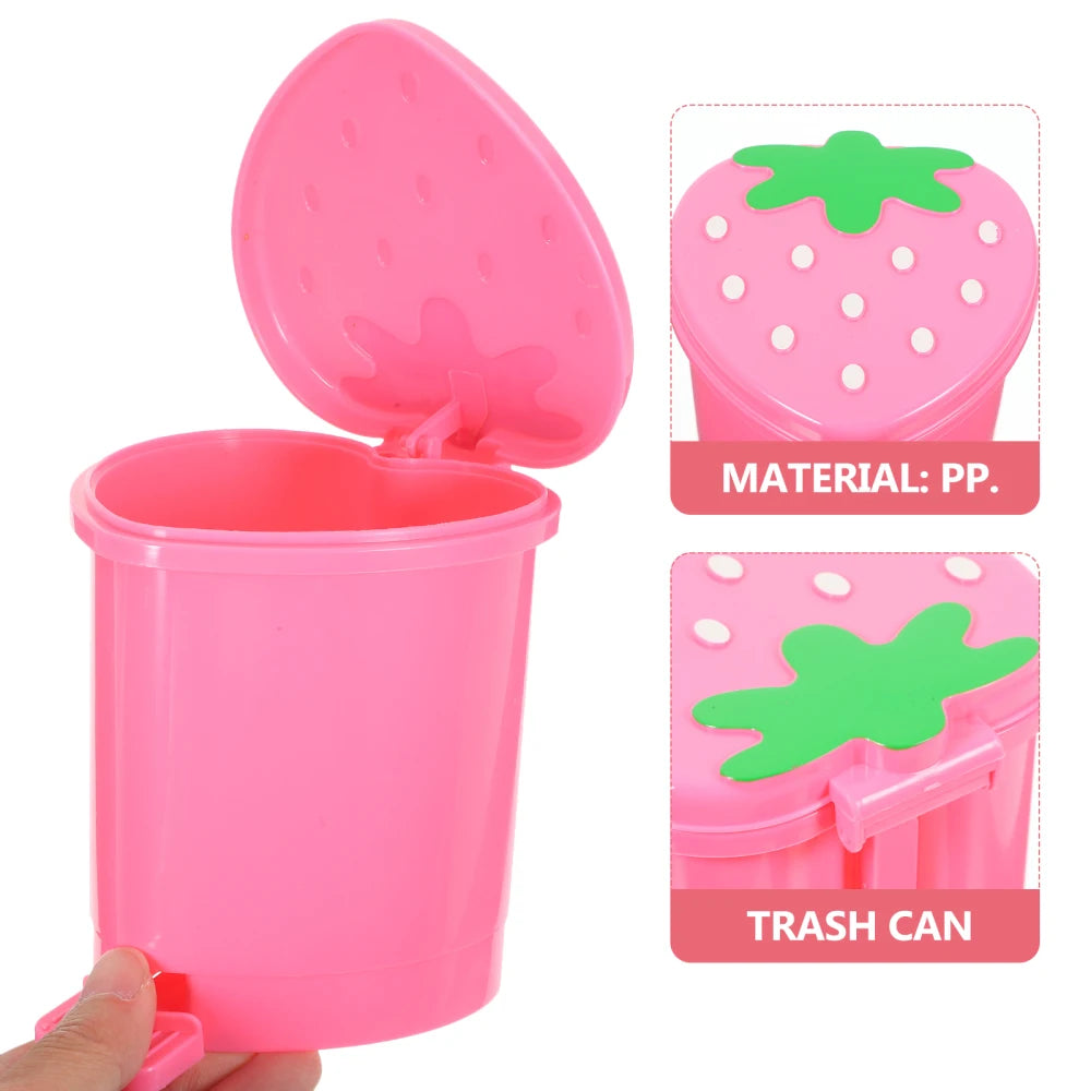 Cute Mini Covered Sealed Strawberry Trash Can For Desktop And Countertop