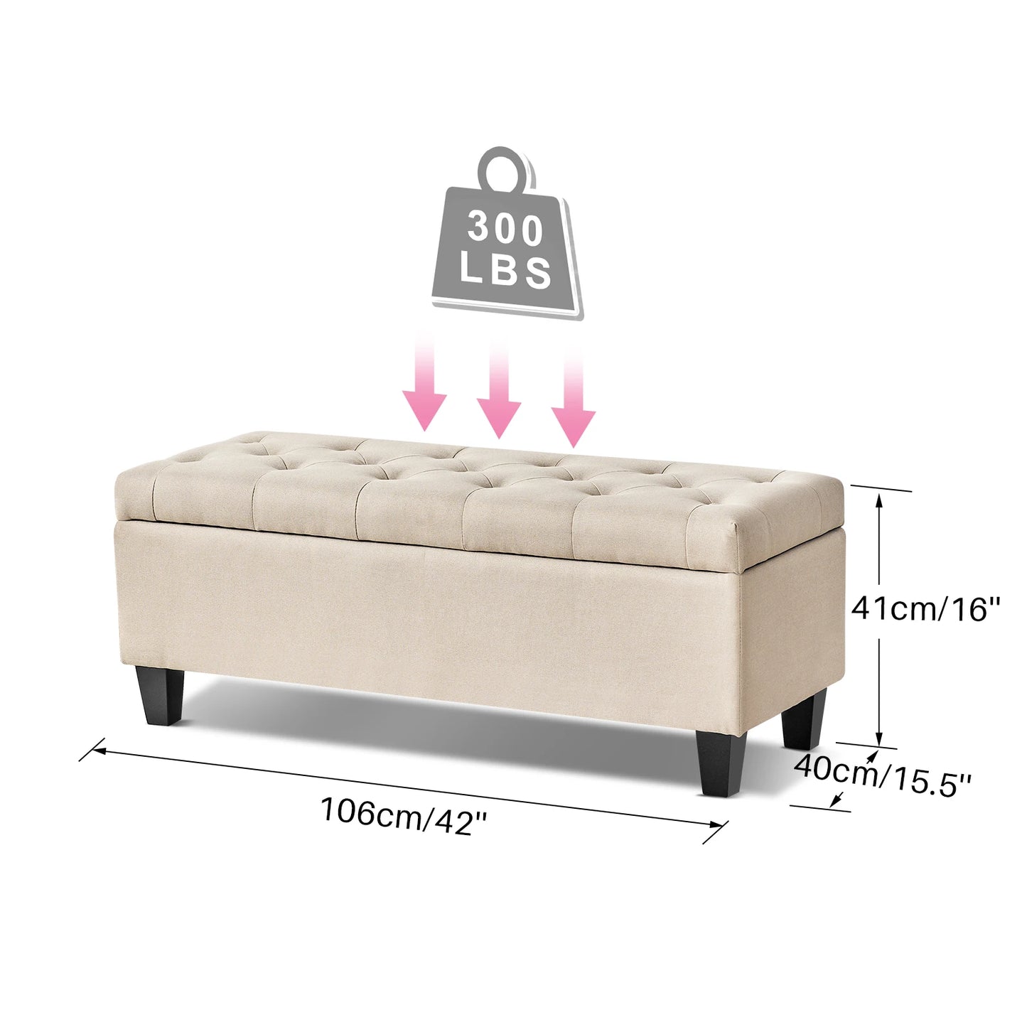 Redlife 15.5 x 42 x 16 inch Storage Ottoman