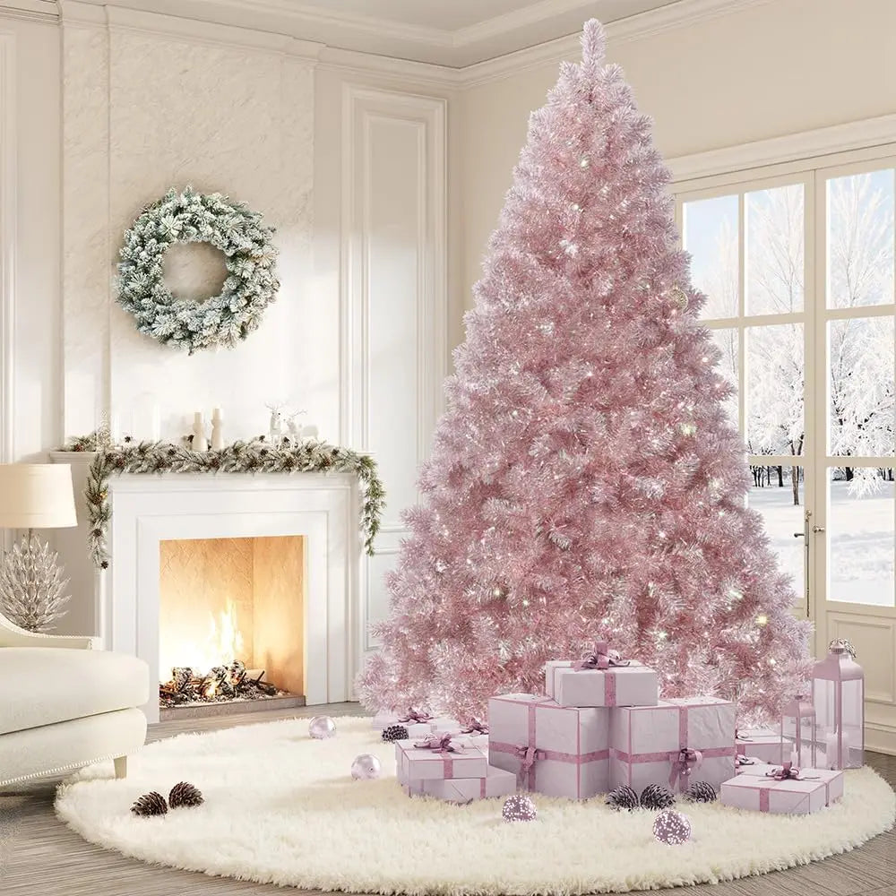 6ft or 7ft Pre-Lit Rose Gold Christmas Tree – Artificial Slim Pencil Tree with Realistic Branch Tips