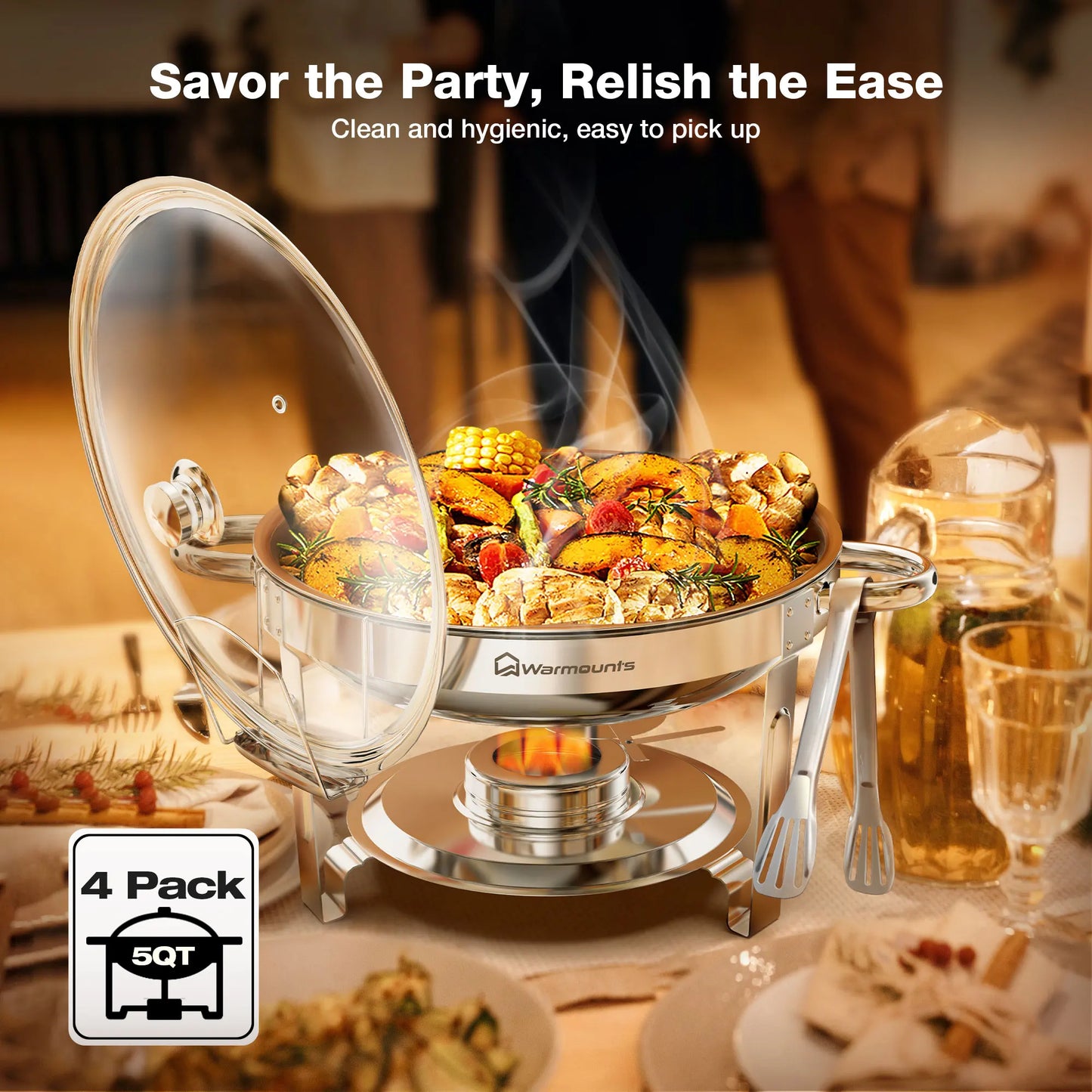 4 Pack 5QT Stainless Steel Chafing Dishes for Buffet