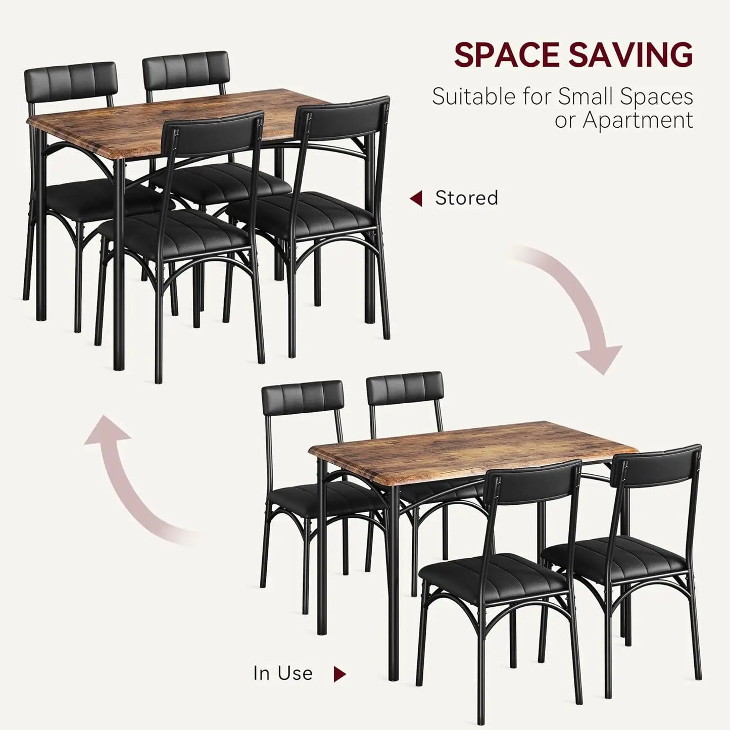 5-Piece Farmhouse Dining Room Furniture Set for Small Spaces