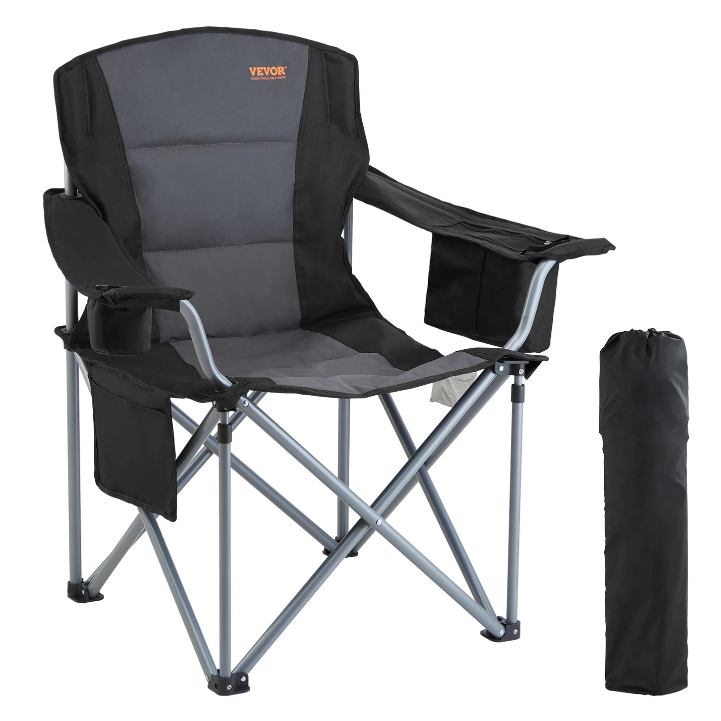 SucceBuy Camping Folding Chair for Adults With Quad Lumbar Back and Side Pockets for Beach, Lawn, Picnic