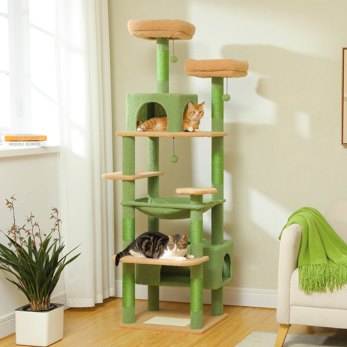 Multi-Level Cat Tower with Scratching Posts, Hammock and Cat Condo