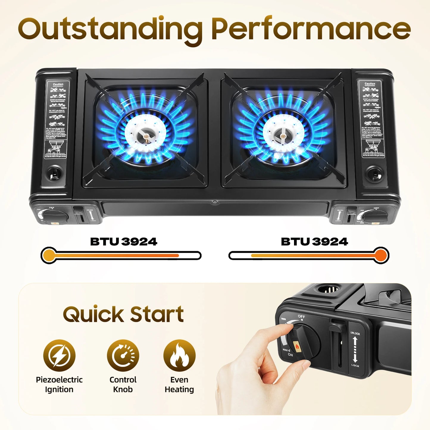 2500W Portable Camping Stove With 2 Burners And Baking Tray