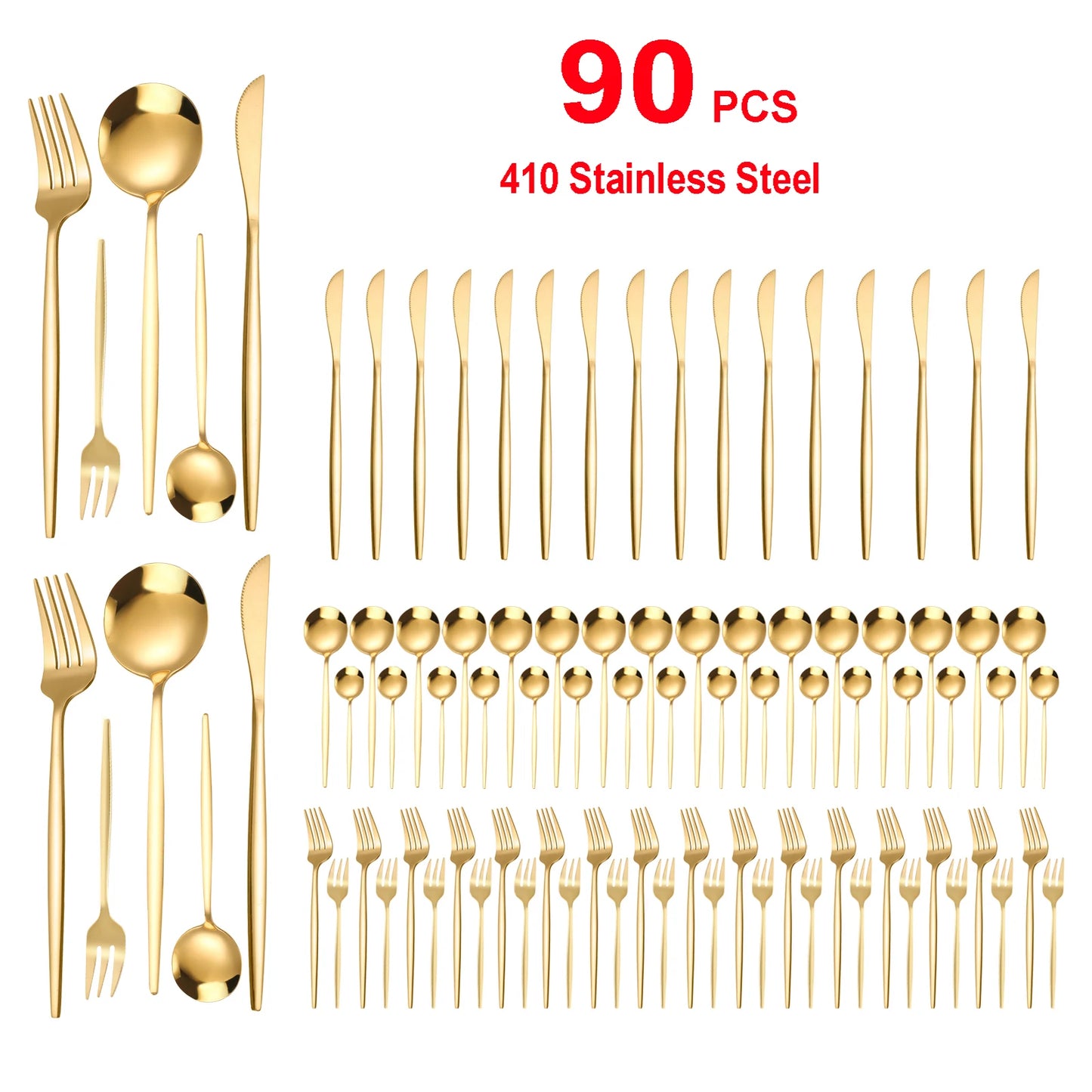 90Pcs Gold Stainless Steel Silverware