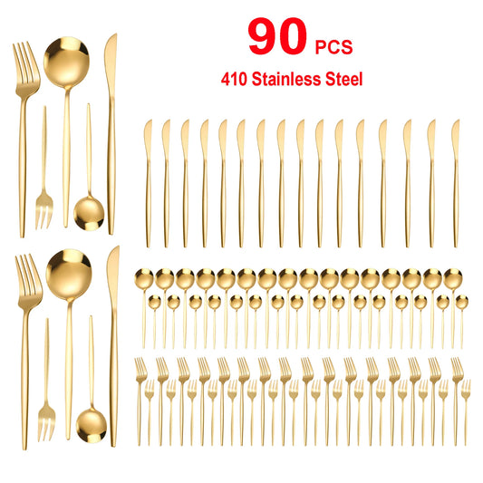 90Pcs Gold Stainless Steel Silverware
