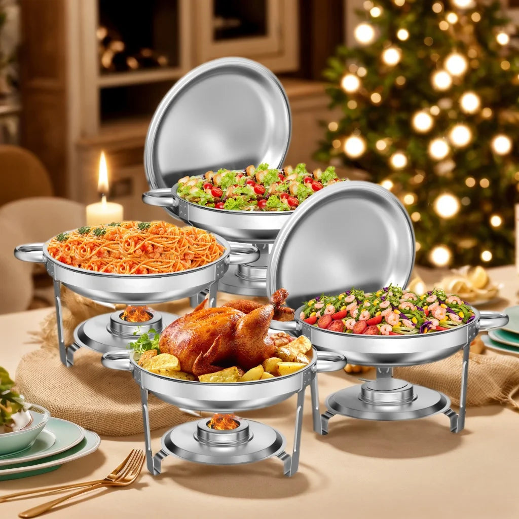4 Pack 5QT Stainless Steel Chafing Dishes for Buffet
