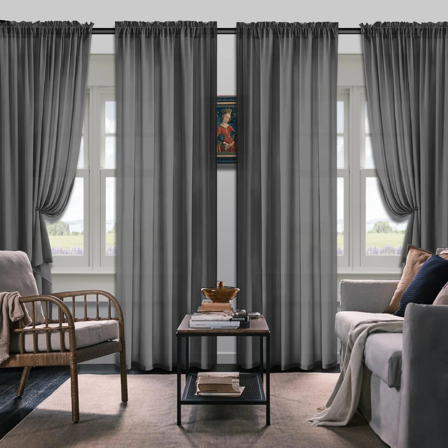 Set Of 4 Simple Rod Pocket Blackout Curtain Panels