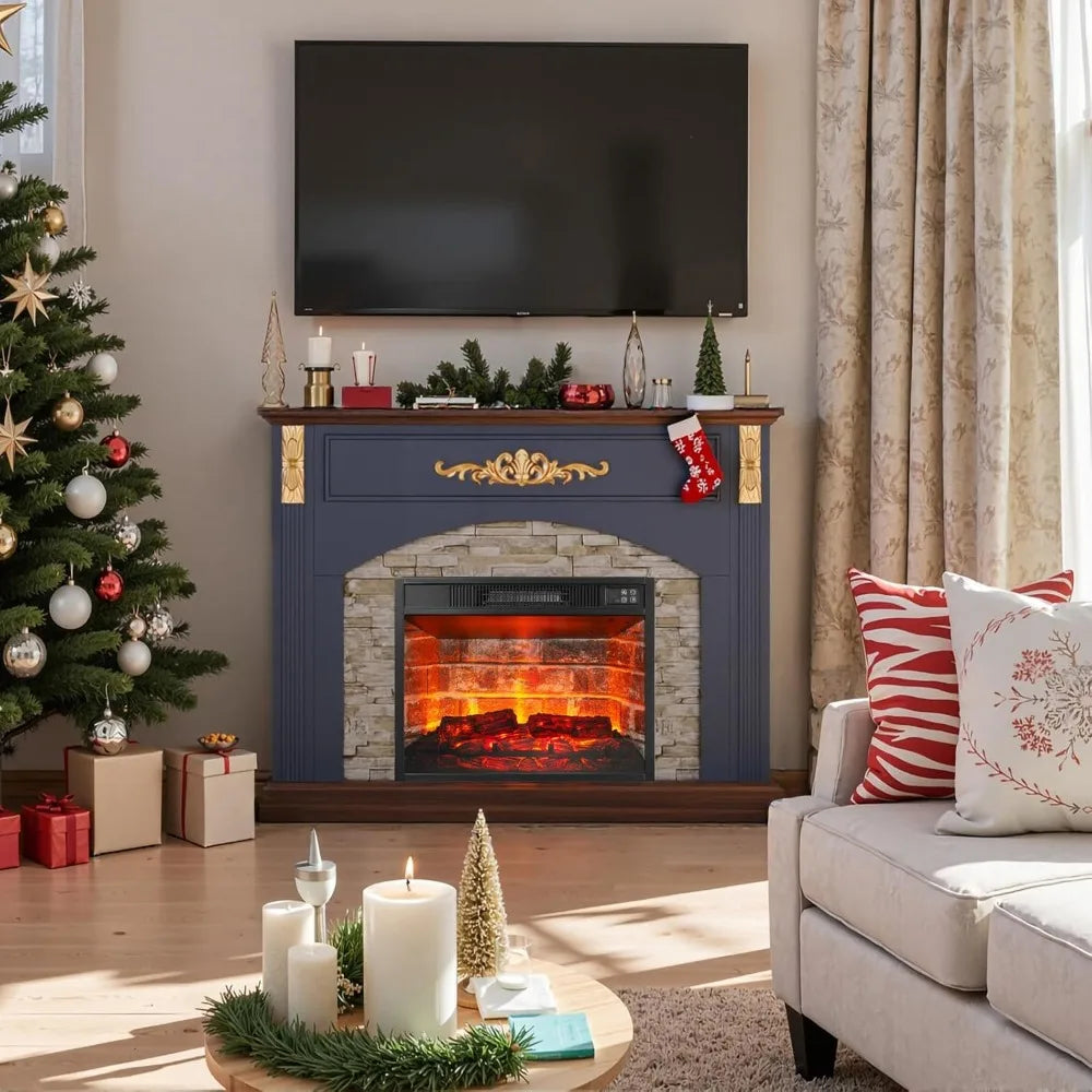 44in Electric Fireplace with Mantel, Stacked Stone