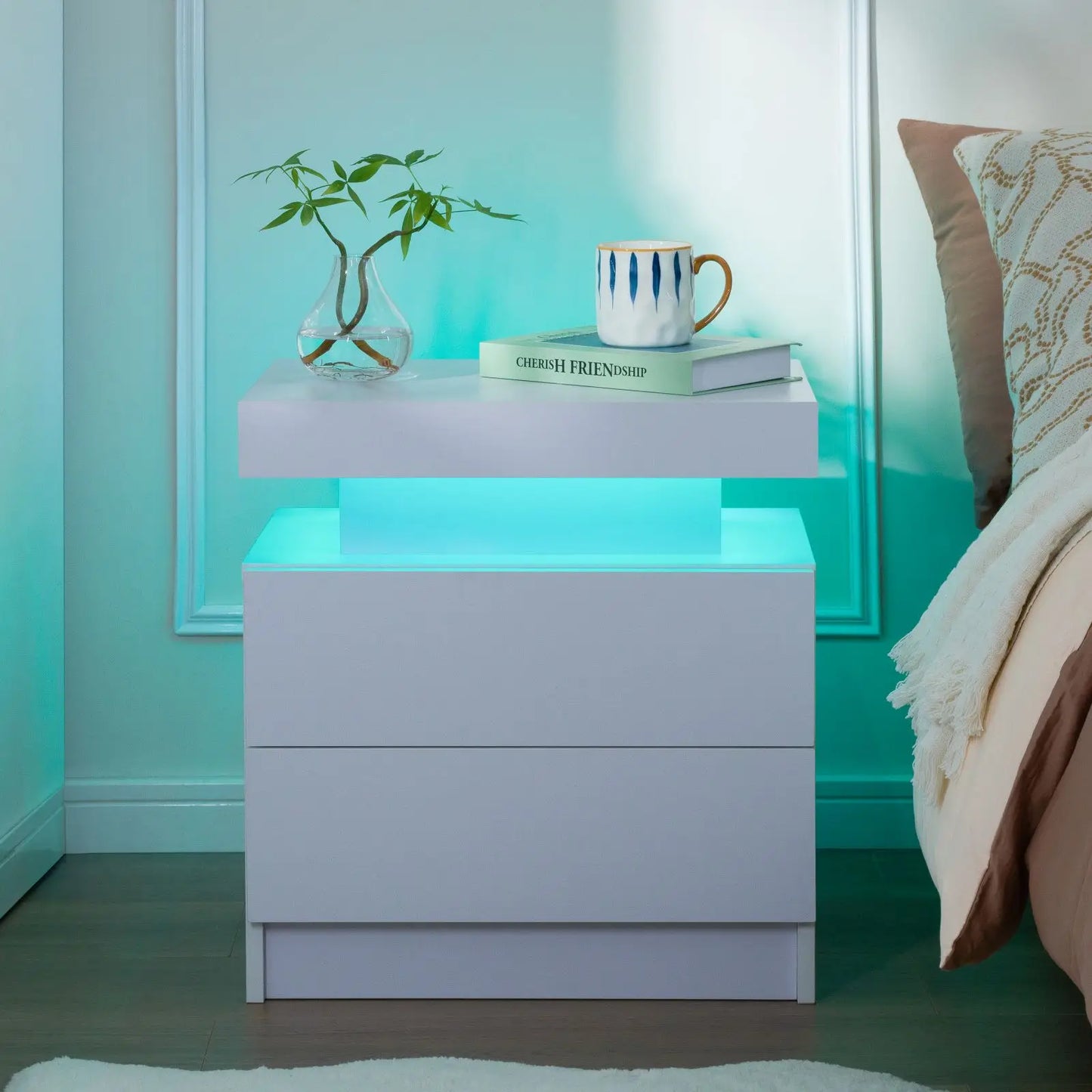 Set of 2 Cubehom LED Nightstands with 2 Drawers