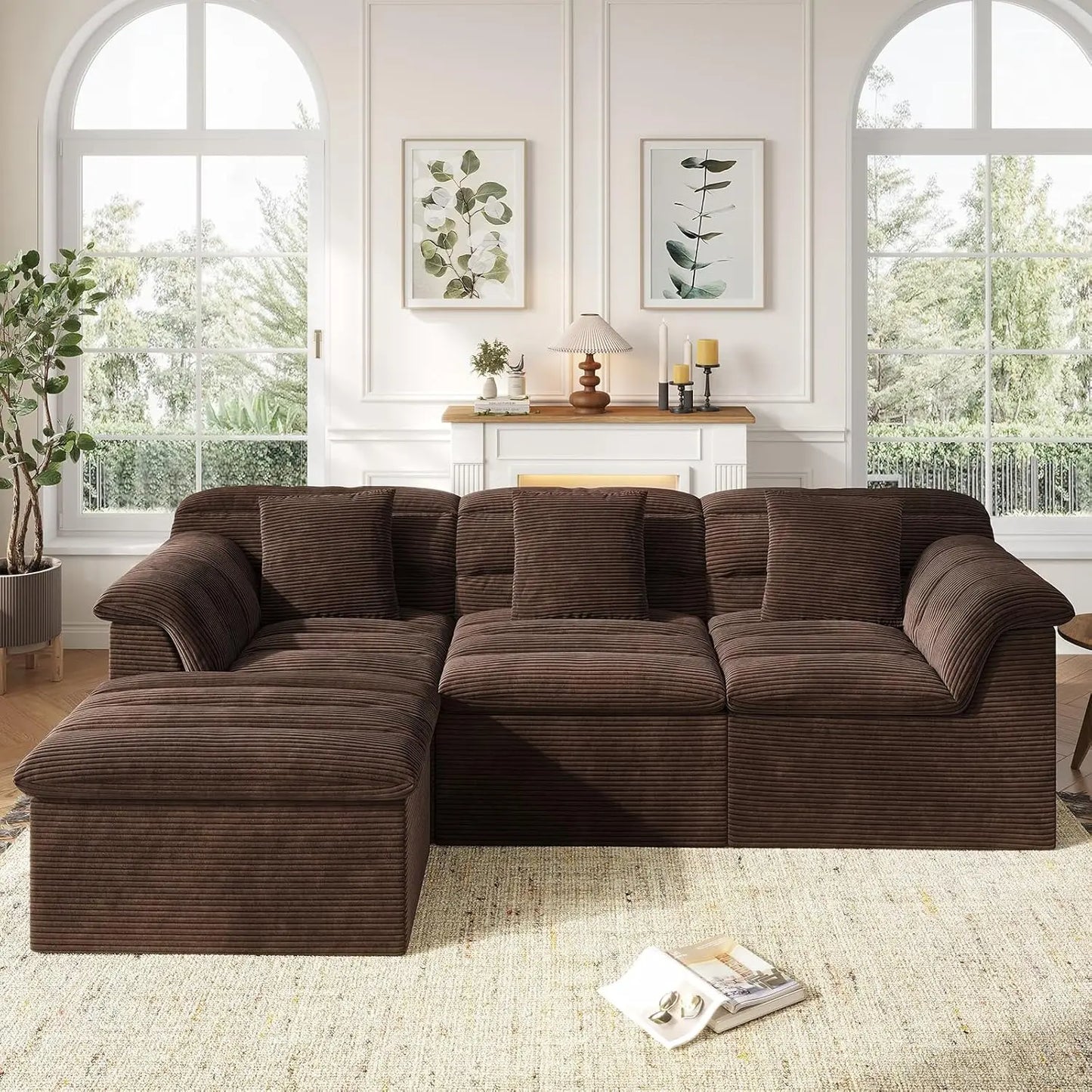 Modular Cloud 112 Inch Sectional Couch with Ottoman