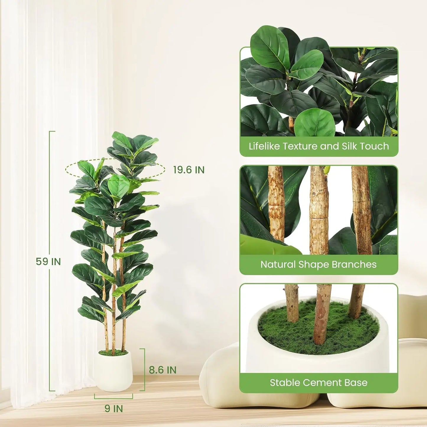 5 or 7FT Artificial Fiddle Leaf Fig Tree with Pot
