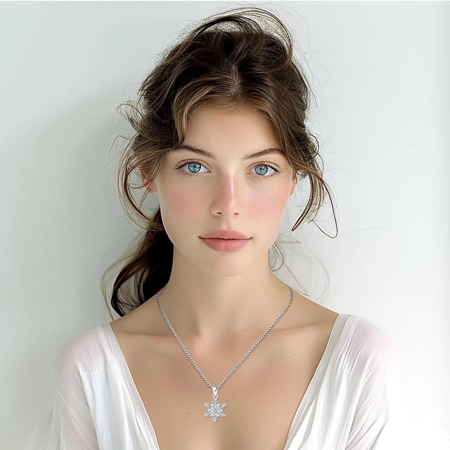 925 Sterling Silver Zirconia Snowflake Necklace Gift