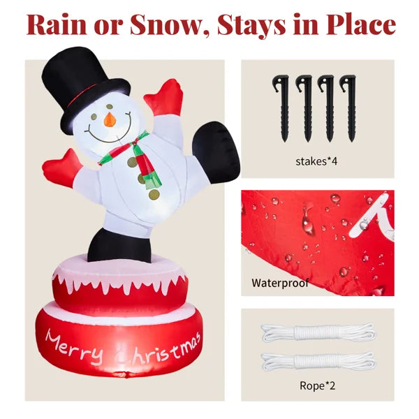 4.8 FT Rotating Inflatable Snowman Decoration with 3 Built-in LED Lights