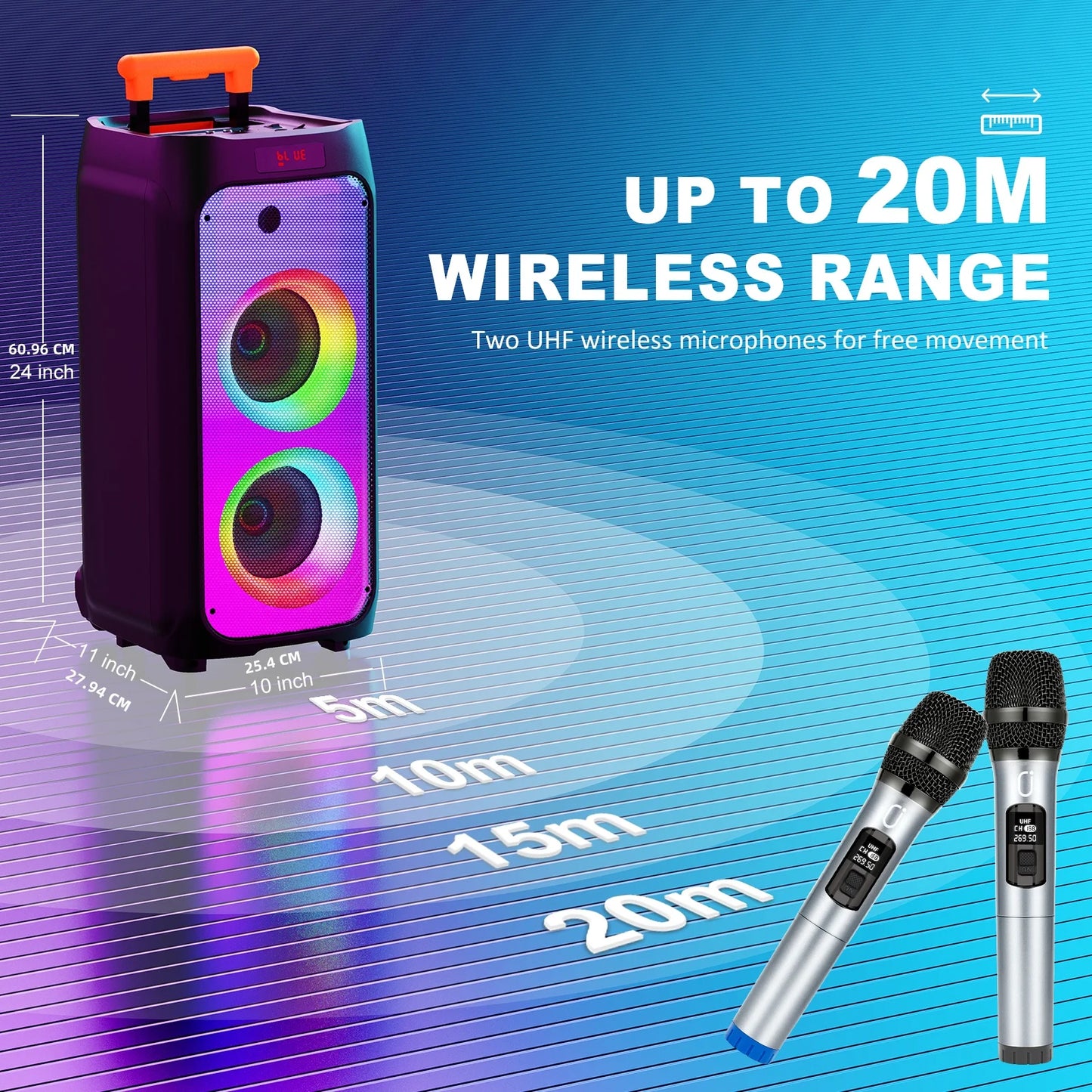 T8 Karaoke Machine with 2 Wireless Microphones