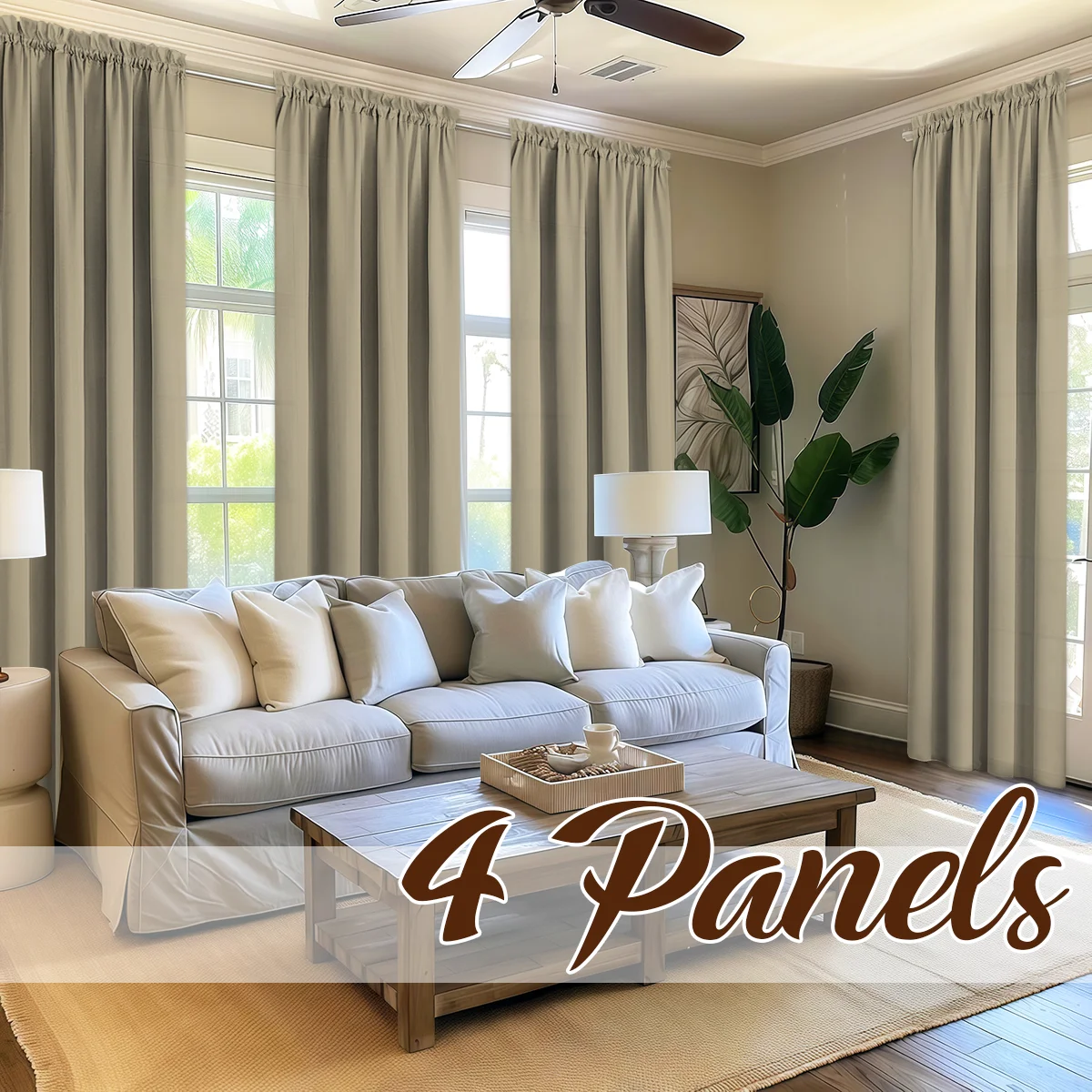 4 Panels Light Filtering Rod Pocke Soft Touch Curtains