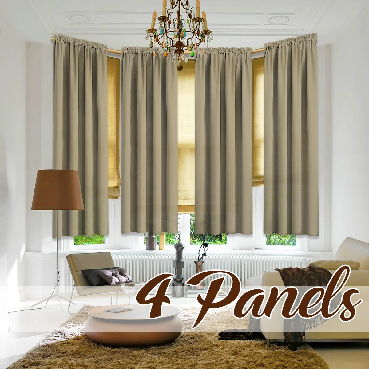 4 Panels Light Filtering Rod Pocke Soft Touch Curtains