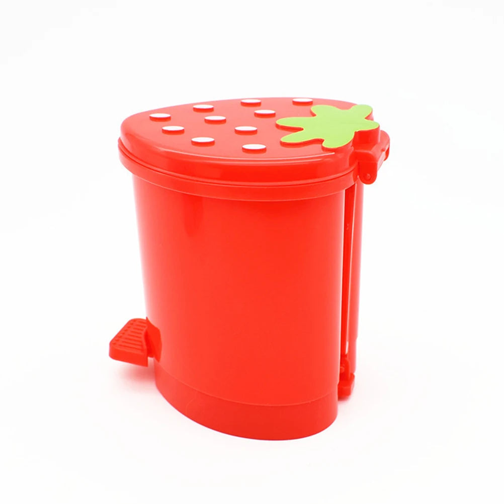 Cute Mini Covered Sealed Strawberry Trash Can For Desktop And Countertop