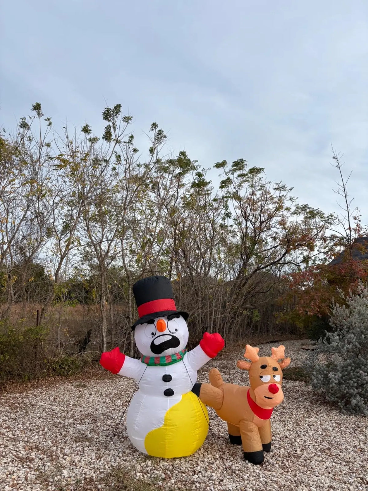 6.6 FT Long Christmas Inflatable Decoration Reindeer Peeing on Snowman with Build-in LED