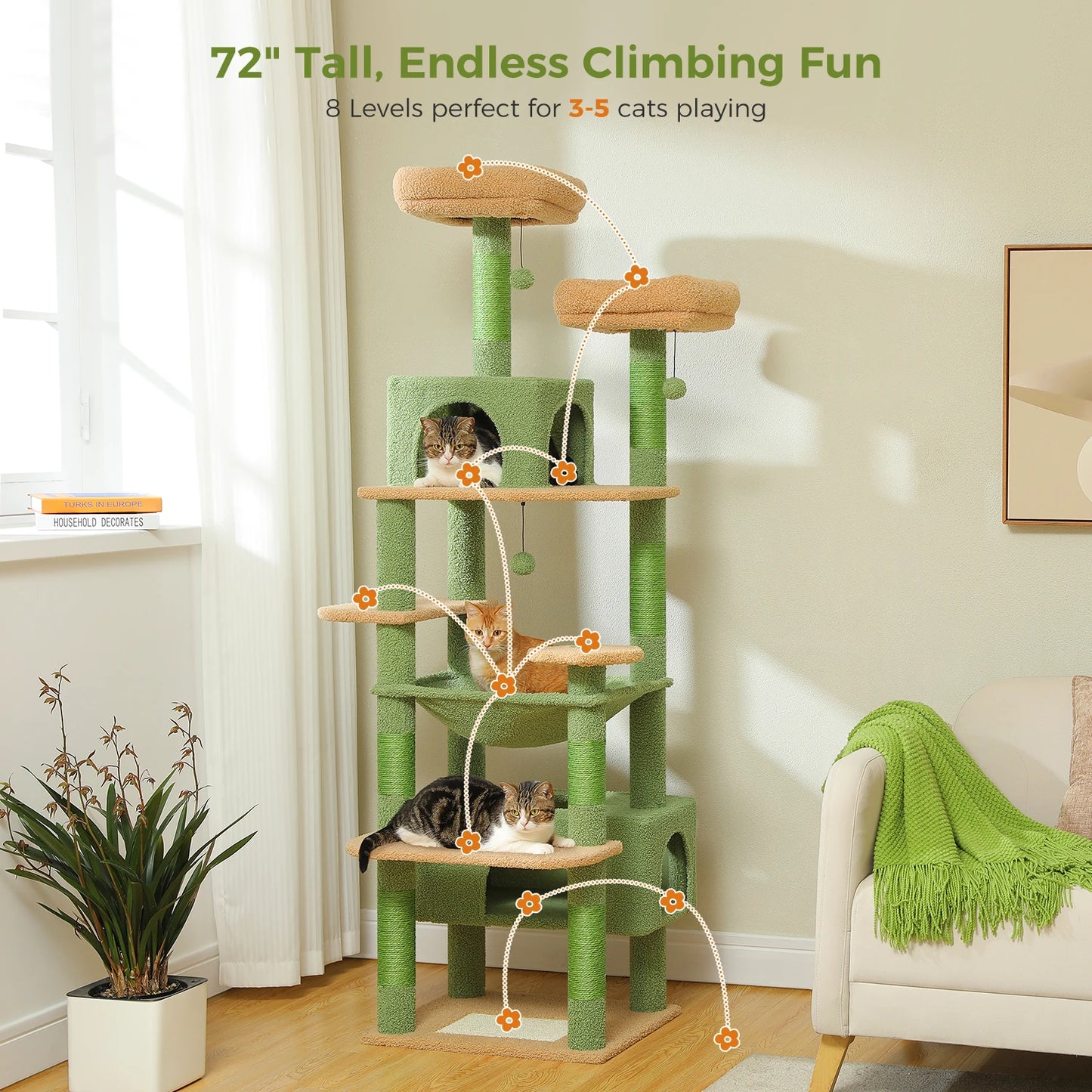 Multi-Level Cat Tower with Scratching Posts, Hammock and Cat Condo