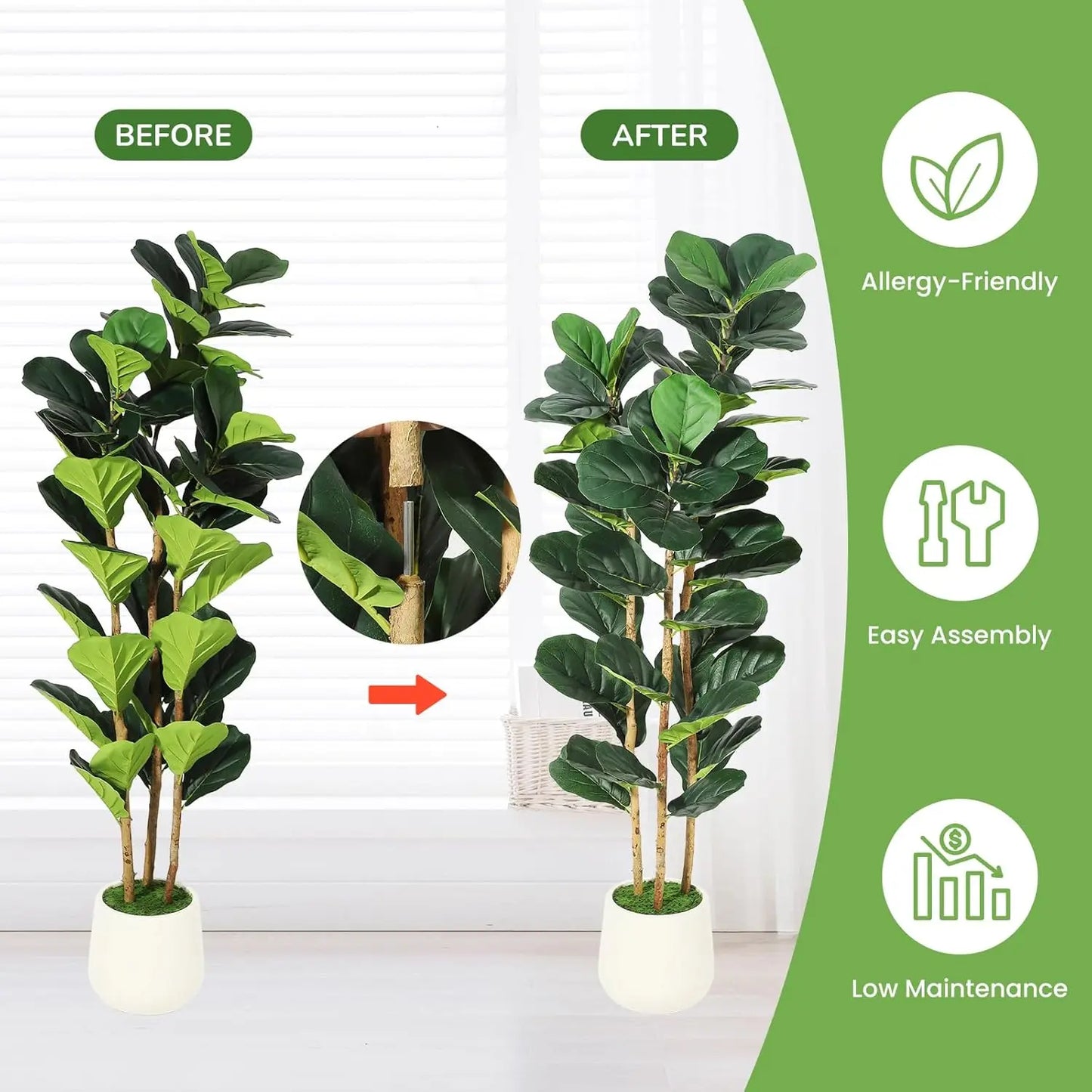5 or 7FT Artificial Fiddle Leaf Fig Tree with Pot