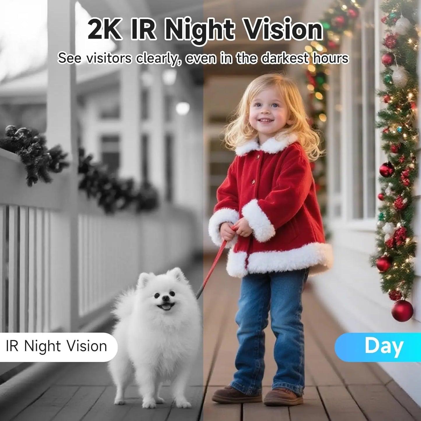 2K Dual Lens Wireless Doorbell Camera with Chime, 64GB SD Card, Voice Changer, WiFi, Package Protection