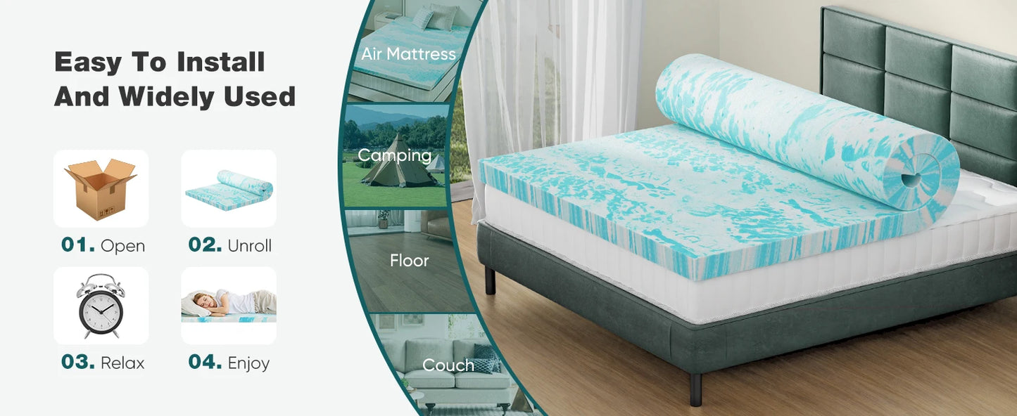 JHK 2 or 3 Inch Gel Memory Foam Cooling Mattress Topper