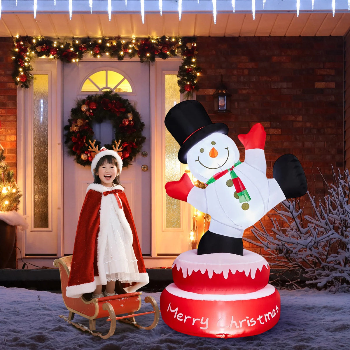 4.8 FT Rotating Inflatable Snowman Decoration with 3 Built-in LED Lights