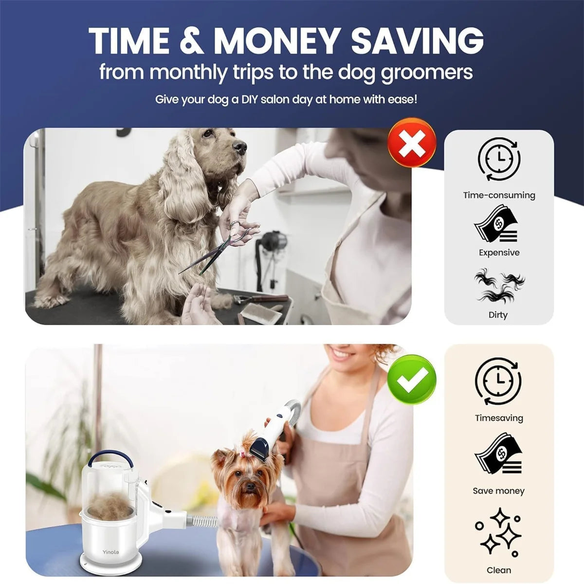 Yinole Pet Grooming Vacuum, with Clippers