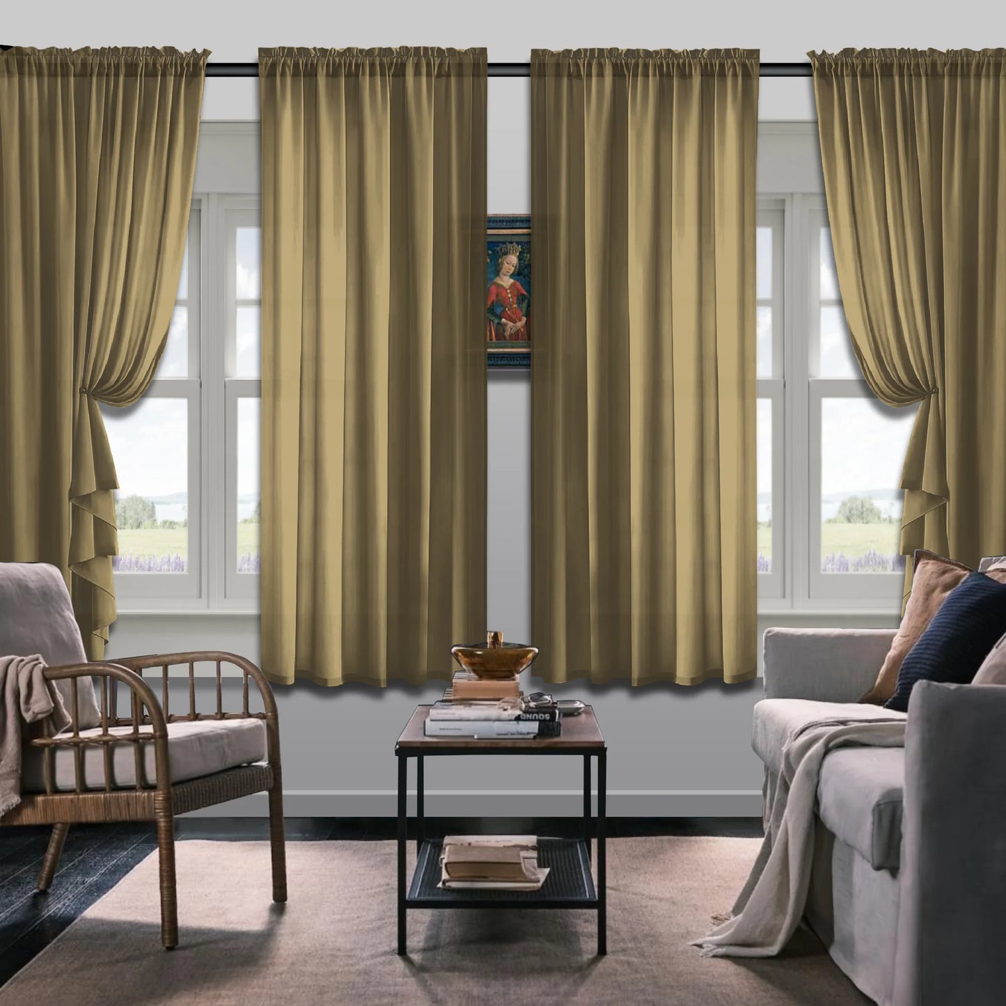 Set Of 4 Simple Rod Pocket Blackout Curtain Panels