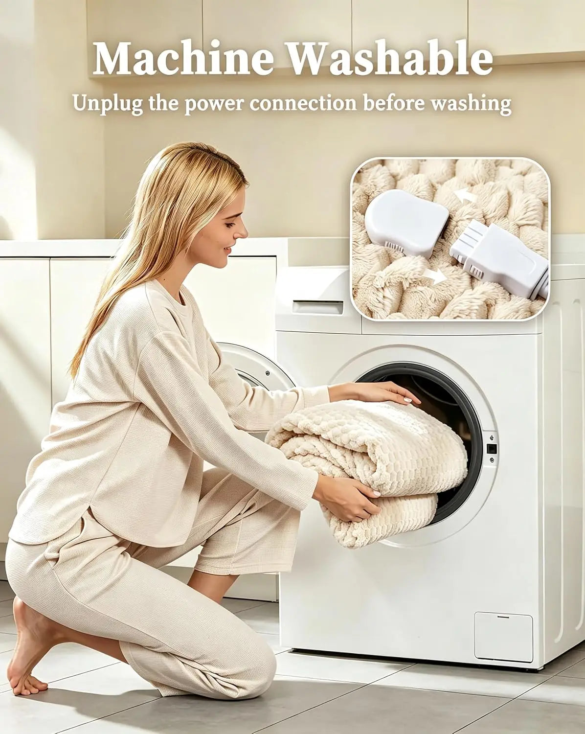 Garvee Flannel Sherpa Beige Electric Blanket with 10 settings