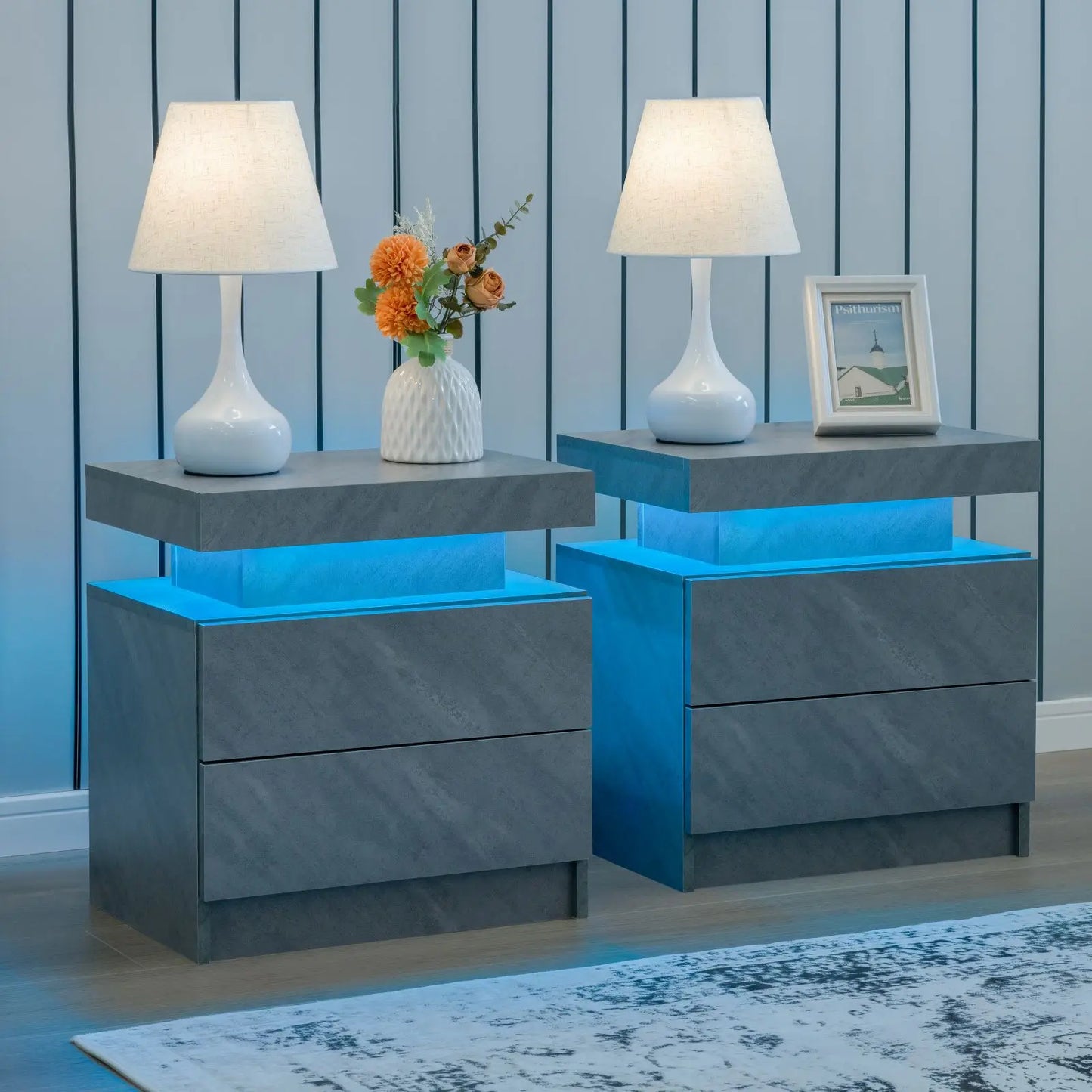 Set of 2 Cubehom LED Nightstands with 2 Drawers